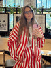 Vintage Contrast Striped Coat Pants Suit Women Chic Zipper Elastic Waist Button Lantern Trouser Suit Autumn Daily Street Outfit