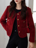 Pirce WineRed Tweed Coats Female Autumn Winter Temperament Short Jacket Korean All-Match O-Neck Outerwear