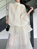Loose Minimalist Elegant Dresses For Women High Neck Half Sleeves Patchwork Folds Elegant Dress Female Clothing