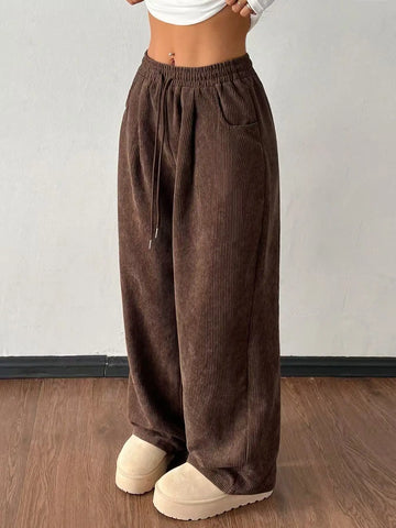 Women's Autumn/Winter Casual Corduroy Straight Loose Fit Solid Versatile Trouser