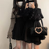 Vintage Lolita Style Mini Dress Set Women Gothic Y2k Loose Flare Sleeve Fake Two Pieces Party Dresses Female Kawaii Cute Vestido