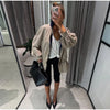 Drawstring Waist Windbreaker Jacket Women Contrast Collar Flap Pockets Long Sleeve Zip Up Coat Autumn Casual Loose Jackets