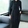 Pleated Clothing For Women Long Sleeve Stand Collar Doulble Pockets Loose Dress Vestido YF576