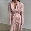 Women Pink Linen Blazer Pants Set Chic Oversized Casual 2 Piece Co Ord Long Pant Sets Work Vacation Casual Outwear
