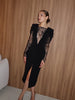 Eelgant Lace Women's Dress Patchwork Long Sleeves Autumn Party Slim Fit Sheath Velvet Sexy Split Female Vestidos