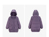 Womens Down Jacket Winter 90 White Duck Down Purple Hooded Large Pocket Warm Long Outerwear