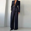 Pinstripe Women's Blazer Coats Back Cut Out Tie Long Sleeve Jackets for Woman Lapel Collar Navy Striped Suit Jacket Office Chic