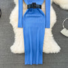 Elegant Turtleneck Long Sleeve Knit Soft Tight Pencil Dress with Belt Slim Warm Sweater Vestido Sexy Women Winter Robe