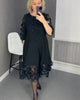 Plus Size Flared Dress with Dots Decor Women Long Black O-neck Perspective Dot Loose Dresses Elegant Casual Daily Wear