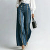 Women's Zipper Decor Slant Pocket Wide Leg Jeans Casual Pockets High Waist Elegant Loose Denim Trousers