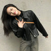 Black PU Leather Women Jackets Korean Zipper Biker Short Jacket Woman Autumn Winter Casual Loose Turndown Collar Coat