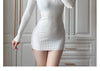 Women Transparent Sexy See Through Mini Dress Korean Outdoor Expose White Sheer Slim Fit Above Knee Longsleeve Crop Skirts