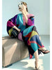 Pleated Batwing Sleeves Dress For Women's Autumn High End And Relaxed Print V-neck Holiday Dresses 17G1980