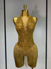 Women Sexy See Through Stretch Bodysuits Birthday Dress Dancer Performance Wear Mesh Rhinestone Nightclub Hotwife Outfit