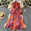 Retro Elegant Autumn Edible Tree Fungus Patchwork Long Sleeves Print Chiffon Dress A-line French Vintage Vacation Women Dresses