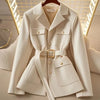 Women Blazer Coat Autumn Long Sleeve Single Breasted Belt Pocket Elegant Office Ladies Suit Jacket Lady Outerwear Tops