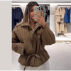 Floral Print Zip Button Stand Collar Quilted Jacket Drawstring Waist Oversized Autumn Women Coat Casual Chic Lady Outerwear