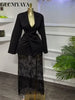 Fallfleshness Women's Dress Set Blazer Tops and Lace See Though Midi Maxi Long Skirt Suit Two 2 Piece Sets Outfits