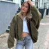 Suede Jacket Woman Green Khaki Outerwears Women's Jacket Spring Crop Oversize Long Sleeve Coats Jacket