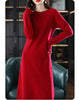 Round Neck Cashmere Dress Women's Long Pullover Sweater Autumn Winter Knitted Knee-Length Pure Wool Dress JJ396