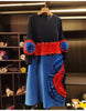 Pleated Tie Flower Long Sleeve Women's Dress Chic Loose Colorblock Patchwork Design Beading Famale Clothing 2DB6651
