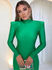 Shoulder Padded Long Sleeve Bodycon Green Party Club Maxi Long Dress Spring Autumn Women Elegant Clothes