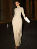 Autumn Elegant High Collar Long Sleeve Ruched Slim Fit Long Dress Women'S Solid Casual Party Club Street Clothes