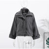Elegant Solid Stand Collar Short Coat Women Casual Loose Button Full Sleeve Outwear Autumn Winter Streetwear