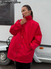 Women Red Oversized Puffer Coats Stand Collar Single-breasted Elastic Cuff Loose Warm Winter Coat Lady Autumn Casual Chic Jacket