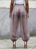Sheer Mesh Balloon Pants High Waist Pleated Loose Harem Trousers Women Streetwear See Through Chiffon Elastic Cuff Jogger Pants