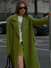 Women Olive Green Oversized Coat Notched Lapel Double Breasted Straight Outerwear Vintage Fall Winter Daily Office Outfit