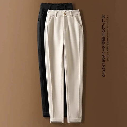 Woolen Herringbone Harem Pencil Elastic High Waist Korean Women's Pants Casual Office Lady Trousers Suit Pants For Women