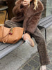 Solid Brown Fluffy Fur Jacket Women's Casual Lapel Loose Long Sleeves Thicken Warm Short Coat Winter Lady Commute Wear