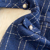 Autumn Dress Suit Women Korean Chic Blue Tweed Jacket + Vest Dress Elegant 2 Piece Set Long Sleeve Cropped Coat