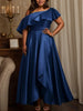 Plus Size One Shoulder Ruffled Satin Evening Gown Elegant High Low Maxi Dress for Women Formal Wedding Party Prom Cocktail Dress