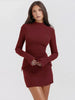 Sexy Slim Mini Dress For Women Two Pocket Spring Autumn Long Sleeve A-line Solid Club Party Dress Elegant Female