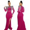 Women Mesh See Through Long Sleeve Diamonds Rhinestones Mermaid Long Dress Fall Evening Sexy Party Dresses Vestidos