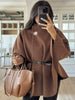 Women's Jackets Oversized Belt Tunic Jacket Autumn Winter Coat Female Red Brown Black Jacket Cropped Bat Sleeved Outerwears