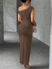 Water Ripple Slanted Shoulder Dress Women's Elegant And Simple Solid Color A-line Collar Mid-waist Sexy Hip Wrap Skirt