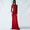 Black Long Sleeve Transparent Lace Dress for Women Sexy Floor-length Evening Dress Slim Party Club Dresses Red Christmas Dress