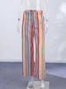 Colorful Striped Wide Leg Trousers Women Bohemian High Waist Multi-color Panelled Slim Straight Pants Lady Beachwear