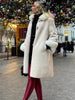 Elegant Faux Fur Collar Coat Women Winter Slim Patchwork Pocket Warm Trench Street Casual Long Faux Fox Fur Outerwear