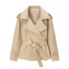 Spring Lace Up Trench Coat Women Solid Loose Large Lapel Long Sleeves Short Windbreaker Chic High Street Lady Outerwear