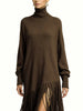 Spring Sexy Turtleneck Tassel Knitted Dress Woman Casual Solid Ribbed Loose Maxi Dress Autumn Long Sleeve Pocket Party Dress