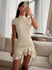 Women Mandarin Collar Ruffle Hem Mini Qipao Chinese Style Cap Sleeve Slim Fit Cheongsam Dress Dating Daily Party Outfit