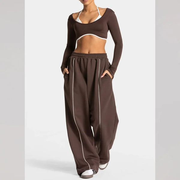 Sport Trousers Women Loose Casual Wide-leg Trousers with Pockets Gym High Waist Fitness Running Yoga Pants