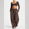 Sport Trousers Women Loose Casual Wide-leg Trousers with Pockets Gym High Waist Fitness Running Yoga Pants
