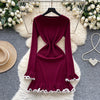 Women Dress Autumn Aesthetic Ruffled Knitted Mini Dress Lady Slim Elastic Bodycon Party Dress Streetwear Vestidos