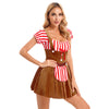 Adult Christmas Cosplay Costume Gingerbread Stripe Patchwork Velvet Dress Women Party Gingersnap Role-playing Cosplay Dress-up
