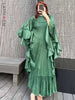 Ruffle Sleeves Pleated Dress For Women Lapel Solid Color Maxi Style Loose Elegant Clothing Spring 2DA2766